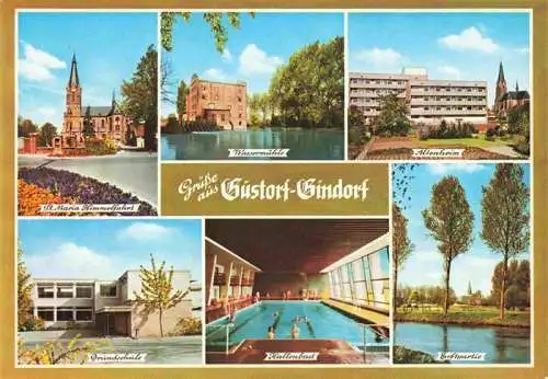 AK / Ansichtskarte  Gindorf__Grevenbroich_NRW St Maria Himmelfahrt Wassermuehle Altenheim Grundschule Hallenbad Erftpartie