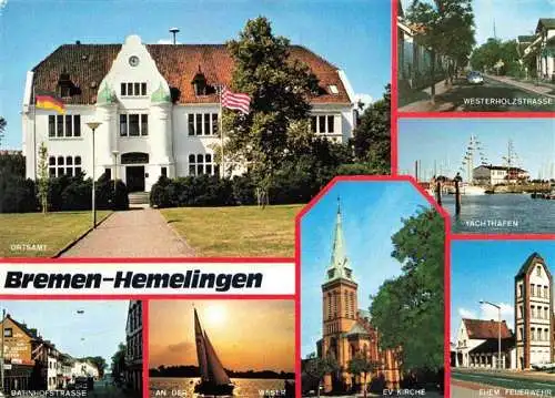 AK / Ansichtskarte 73967238 Hemelingen_Bremen Ortsamt Westerholzstrasse Yachthafen Bahnhofstrasse An der Weser Ev Kirche Ehem Feuerwehr