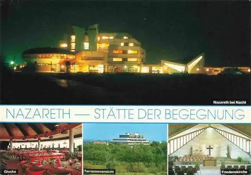 AK / Ansichtskarte  Norden__Norddeich_Nordseebad Nazareth Staette der Begegnung bei Nacht Glocke Terrassenansicht Friedenskirche