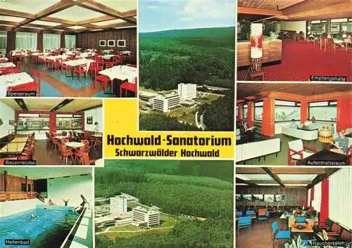 AK / Ansichtskarte 73967307 Weiskirchen_Schwarzwald Hochwald Sanatoriu Speiseraum Bauernstube Hallenbad Fliegeraufnahmen Empfangshalle Aufenthaltsraum Rauchersalon