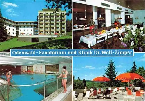 AK / Ansichtskarte 73967320 Bad_Koenig_Odenwald Sanatorium und Klinik Dr Wolf Zimper Gastraum Hallenbad Terrasse