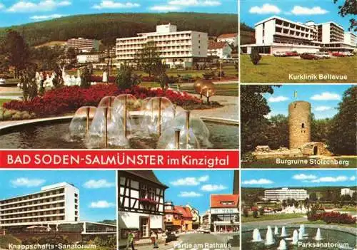 AK / Ansichtskarte 73967321 Bad_Soden-Salmuenster Parksanatorium Kurklinik Bellevue Burgruine Stolzenberg Knappschafts Sanatorium Partie am Rathaus Park