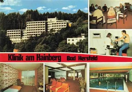 AK / Ansichtskarte 73967339 BAD_HERSFELD Klinik am Hainberg Zimmer Foyer Hallenbad Gymnastik Aufenthaltsraum