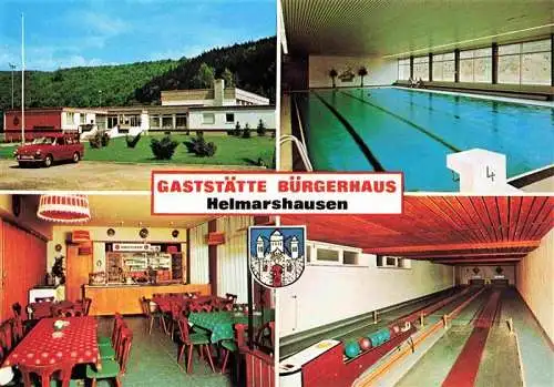 AK / Ansichtskarte 73967430 Helmarshausen Gaststaette Buergerhaus Kegelbahnen Hallenbad