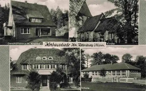 AK / Ansichtskarte 73967462 Kirchwalsede_Niedersachsen Geschaeftshaus Krause Kirche Kinderheim Schule