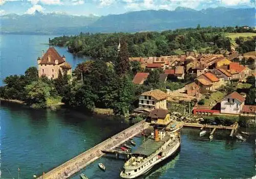 AK / Ansichtskarte  Yvoire_74_Haute-Savoie Le port et le village Montagnes du Chablais vue aérienne