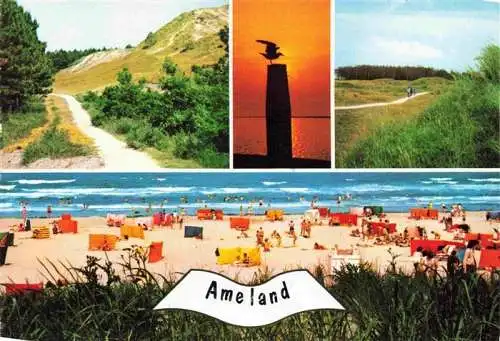 AK / Ansichtskarte 73967650 Ameland_NL Strand Wanderwege Sonnenuntergang am Meer