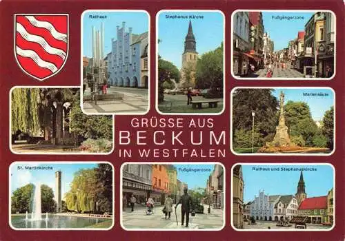 AK / Ansichtskarte 73967727 Beckum__Westfalen Rathaus Kirche Fussgaengerzone Mariensaeule Ehrenmal