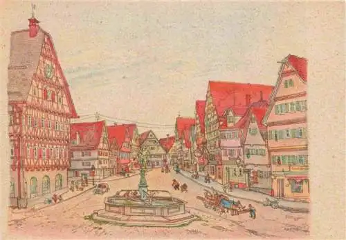 AK / Ansichtskarte 73967772 Leonberg__Wuerttemberg Marktplatz Aquarell von Hugo Frank Kuenstlerkarte