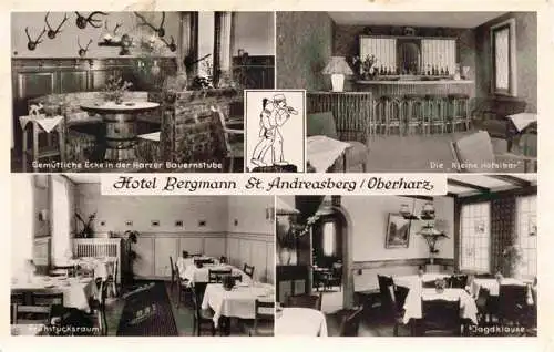 AK / Ansichtskarte 73967831 St_Andreasberg_Harz Harzer Bauernstube Die Kleine Hotelbar Fruehstuecksraum Jagdklause