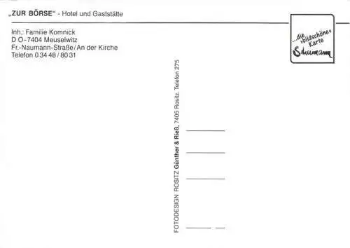 AK / Ansichtskarte  Meuselwitz Hotel Gaststaette zur Boerse Restaurant Fremdenzimmer