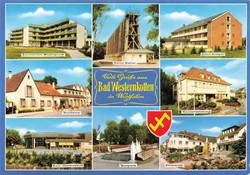 AK / Ansichtskarte 73968099 Bad_Westernkotten Sanatorium Saline Haus Kurhaus Kurverwaltung Sole-Thermenbad Kurpark Ortsmitte Brunnen