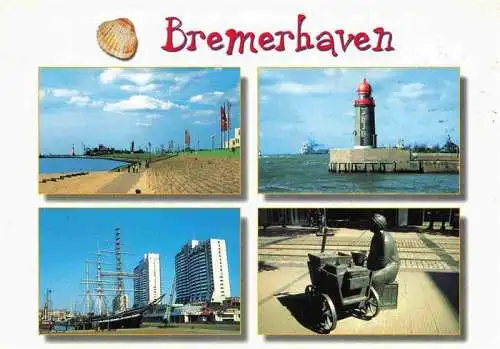 AK / Ansichtskarte 73968229 BREMERHAVEN Colombuskaje Hafen Leuchtturm Dreimaster Segelschiff Denkmal