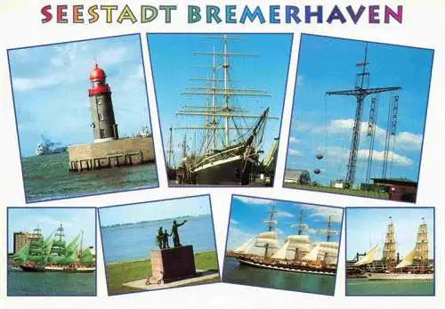 AK / Ansichtskarte 73968230 BREMERHAVEN Hafenansichten Seestadt Leuchtturm Denkmal Segelschiffe Windjammern