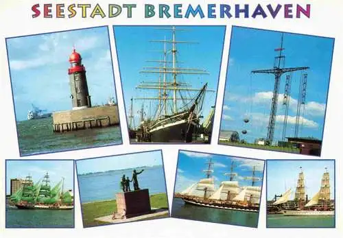 AK / Ansichtskarte  BREMERHAVEN Hafenansichten Seestadt Leuchtturm Denkmal Segelschiffe Windjammern