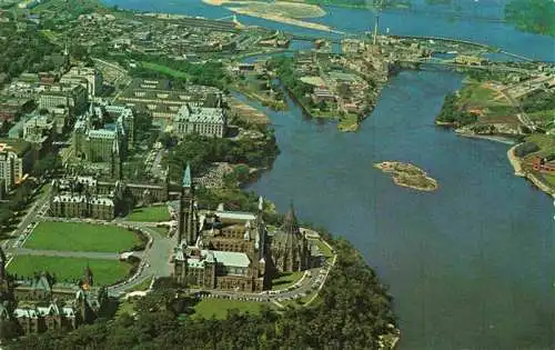 AK / Ansichtskarte 73968292 Ottawa_Canada Aerial view of Canadas Capital City showing the Parliament Buildings and the Chaudiere Bridge to Hull