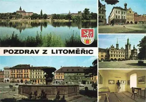 AK / Ansichtskarte 73968434 Litomerice_Leitmeritz_CZ Panorama Teilansichten Brunnen Schloss