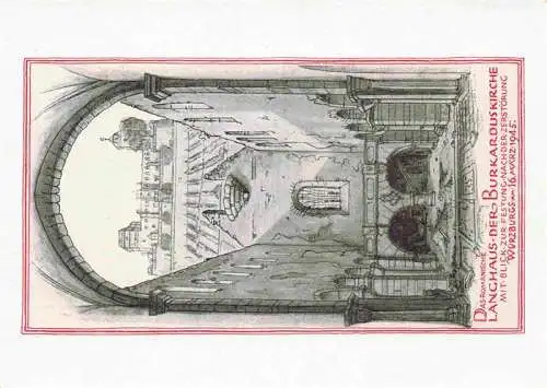 AK / Ansichtskarte  WueRZBURG_Bayern Romanisches Langhaus der Burkarduskirche Zeichnung