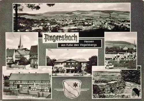 AK / Ansichtskarte  Angersbach Panorama Kirche Herrenhaus OT Hofgut Sassen Schwimmbad Buergermeisterei Blick von Burgruine Wartenbach auf Angersbach