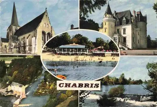 AK / Ansichtskarte  Chabris_36_Indre Eglise Le chateau de Campoix Le moulin Le deversoir du Roc Au centre la plage sur le Cher
