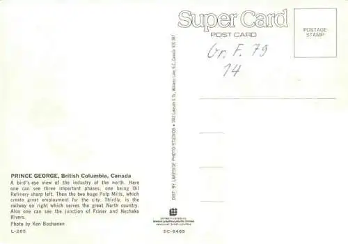 AK / Ansichtskarte 73969406 Prince_George_British_Columbia Bird's eye view Industry Oil Refinery Pulp Mills Fraser and Nechako Rivers