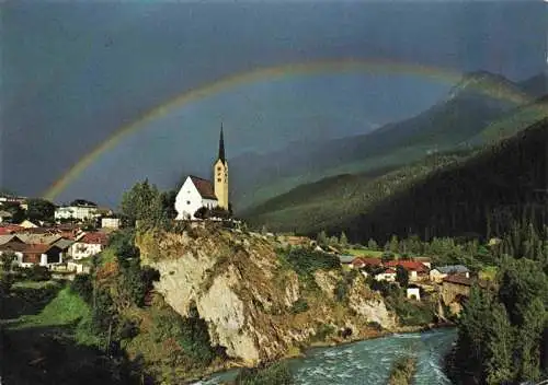 AK / Ansichtskarte  Bad_Scuol Kirche mit Inn Regenbogen