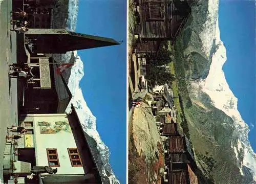AK / Ansichtskarte  Saas-Fee_VS Teilansichten Dorfplatz Kirche Blick gegen Alphubel Taeschhorn Dom Walliser Alpen