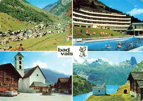 AK / Ansichtskarte  Bad_Vals_GR Thermalbad Dorfplatz Frunt-Zervreila mit Zervreilahorn Panorama Alpen