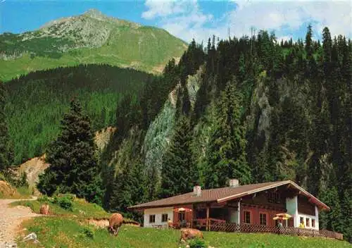 AK / Ansichtskarte 73969465 Elbigenalp_Lechtal_Tirol_AT Jausenstation Gibler-Alm mit Rotwandspitze Alpen