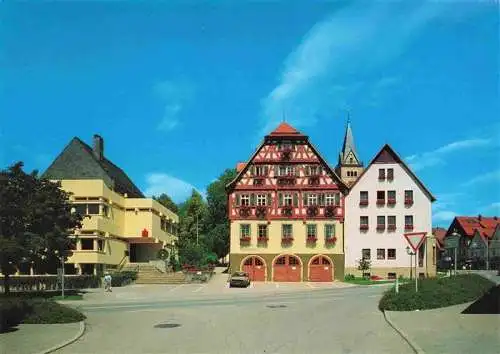 AK / Ansichtskarte  Welzheim Sparkasse Rathaeuser und St. Galluskirchturm