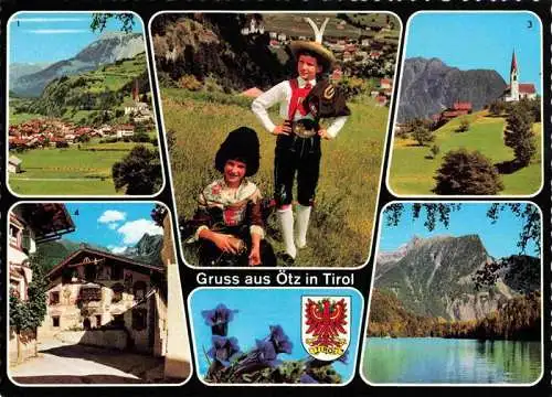 AK / Ansichtskarte 73969537 oetz_Edling mit Tschirgant Trachtenpaar Au bei oetz Gasthof zum Stern Piburgersee mit Acherkogel