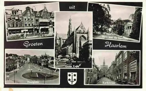 AK / Ansichtskarte 73969648 HAARLEM_NL Monument L.J. Coster Huis met de beelden Grote Kerke Houtplein Kerkstraat