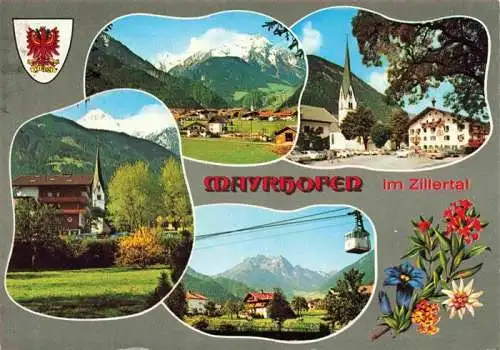 AK / Ansichtskarte 73969773 Mayrhofen_Zillertal_AT Teilansichten Kirche Seilbahn Panorama Alpen Alpenflora