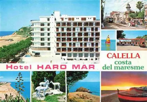 AK / Ansichtskarte 73969850 Calella_de_la_Costa_Calella_de_Mar_ES Hotel Haro Mar Kuestenpanorama Touristenbahn Sonnenuntergang