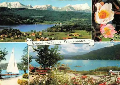 AK / Ansichtskarte 73969938 Krumpendorf_Woerthersee_AT Panorama Blick gegen die Alpen Strandpromenade Blumen