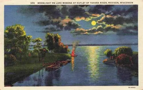 AK / Ansichtskarte 73969961 Madison_Wisconsin_USA Moonlight on Lake Monona a outlet of Yahara River