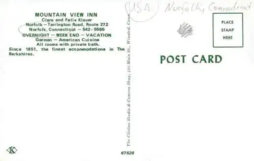AK / Ansichtskarte 73969965 Norfolk_Connecticut_USA Mountain View Inn