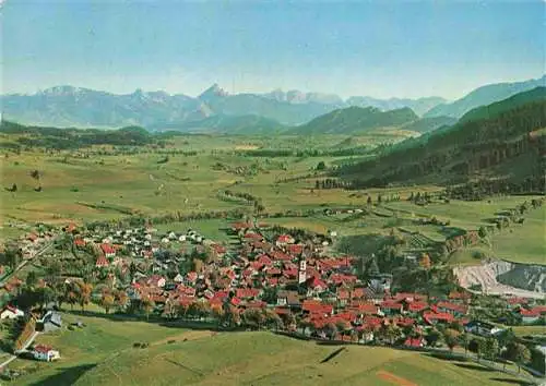 AK / Ansichtskarte 73970072 Nesselwang_Allgaeu_Bayern Fliegeraufnahme mit Ammergebirge Saeuling Zugspitze und Wettersteingebirge