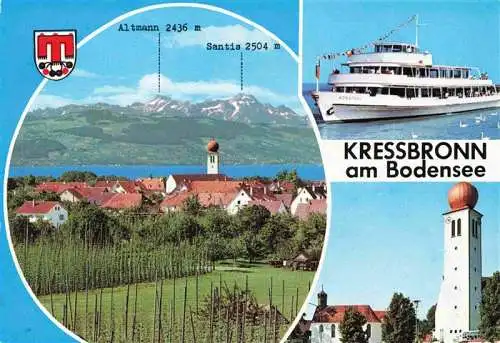 AK / Ansichtskarte 73970164 Kressbronn_Bodensee mit Altmann und Saentis Faehre Kirche