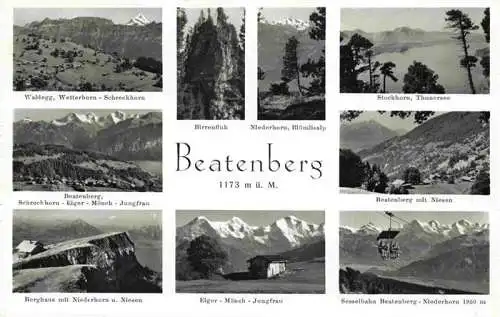 AK / Ansichtskarte  Beatenberg_Thunersee_BE Waldegg Wetterhorn Schreckhorn Eiger Moench Jungfrau Berghaus mit Niederhorn und Niesen Birrenfluh Bluemisalp Stockhorn Thunersee Niesen Sesselbahn Beatenberg Niederhorn