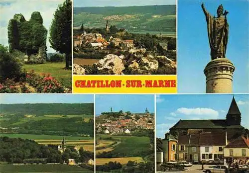 AK / Ansichtskarte  Chatillon-sur-Marne Ruine de Chatillon Le village et la statue d'Urbein Statue colossale du Pape Urbain II Le Prieure de Binson L'eglise de Chatillon