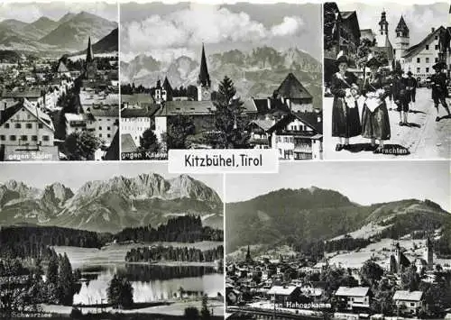 AK / Ansichtskarte 73970376 Kitzbuehel_Tirol_AT Panorama Blick gegen Sueden Kaisergebirge Trachten Schwarzsee Hahnenkamm