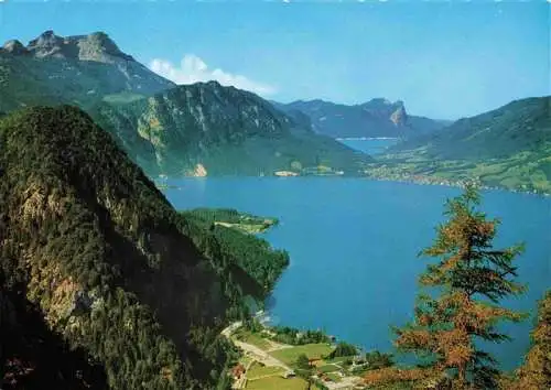 AK / Ansichtskarte  Attersee Panorama Blick von der Madlschneid Hoellengebirge Weissenbach Unterach Mondsee Schafberg