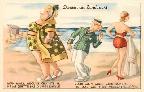 AK / Ansichtskarte 73970441 ZANDVOORT-AAN-ZEE_Noord_Holland_NL Strandleben Karikaturen Kuenstlerkarte