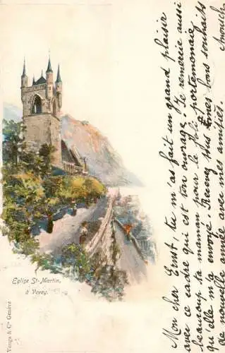 AK / Ansichtskarte  Vevey_VD Eglise Saint Martin Dessin Kuenstlerkarte