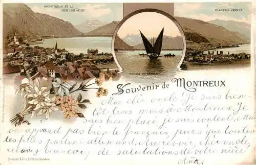 AK / Ansichtskarte  MONTREUX__VD Panorama Lac Léman Dent du Midi Voiles Clarens-Vernex Litho