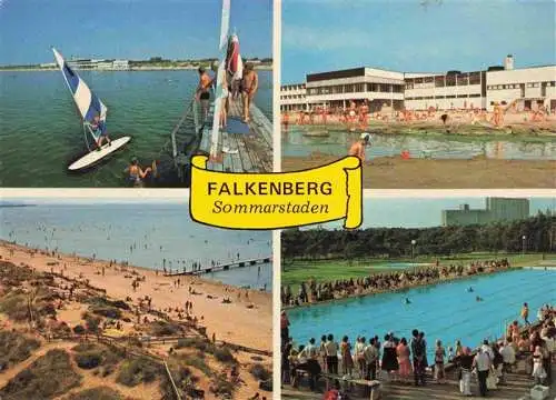 AK / Ansichtskarte 73970528 Falkenberg_Sweden Strand Badesteig Freibad Hotel Restaurant