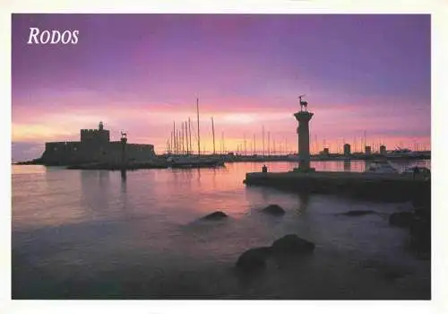 AK / Ansichtskarte 73970534 Rodos_Rhodes_Rhodos_Greece Hafen am Abend Sonnenuntergang