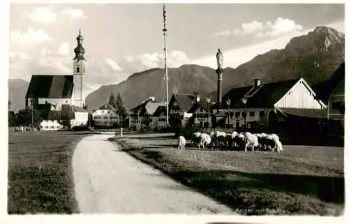 AK / Ansichtskarte  Anger_Bad_Reichenhall Dorfeinfahrt Schafe Kirche Alpen