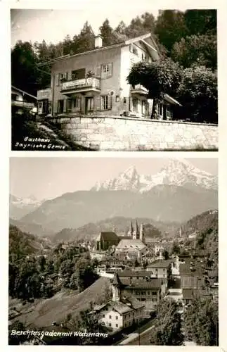 AK / Ansichtskarte  BERCHTESGADEN Gasthaus Bayrische Gemse Stadtpanorama Blick gegen Watzmann